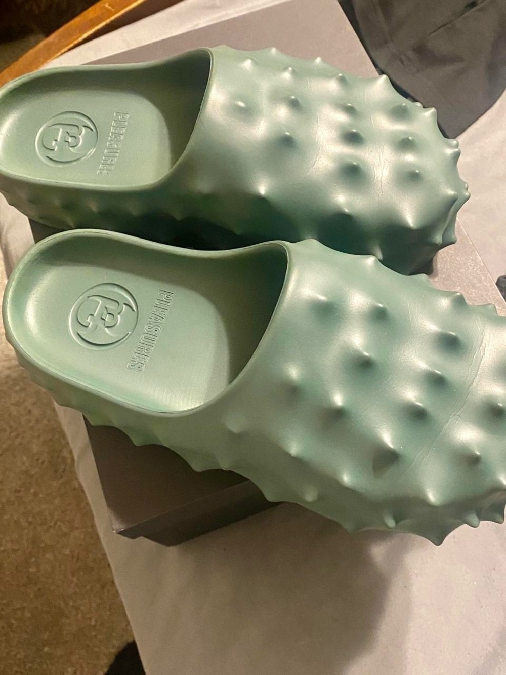 Mint Green Spiked Slip-On Clogs (got scuff up a lil)